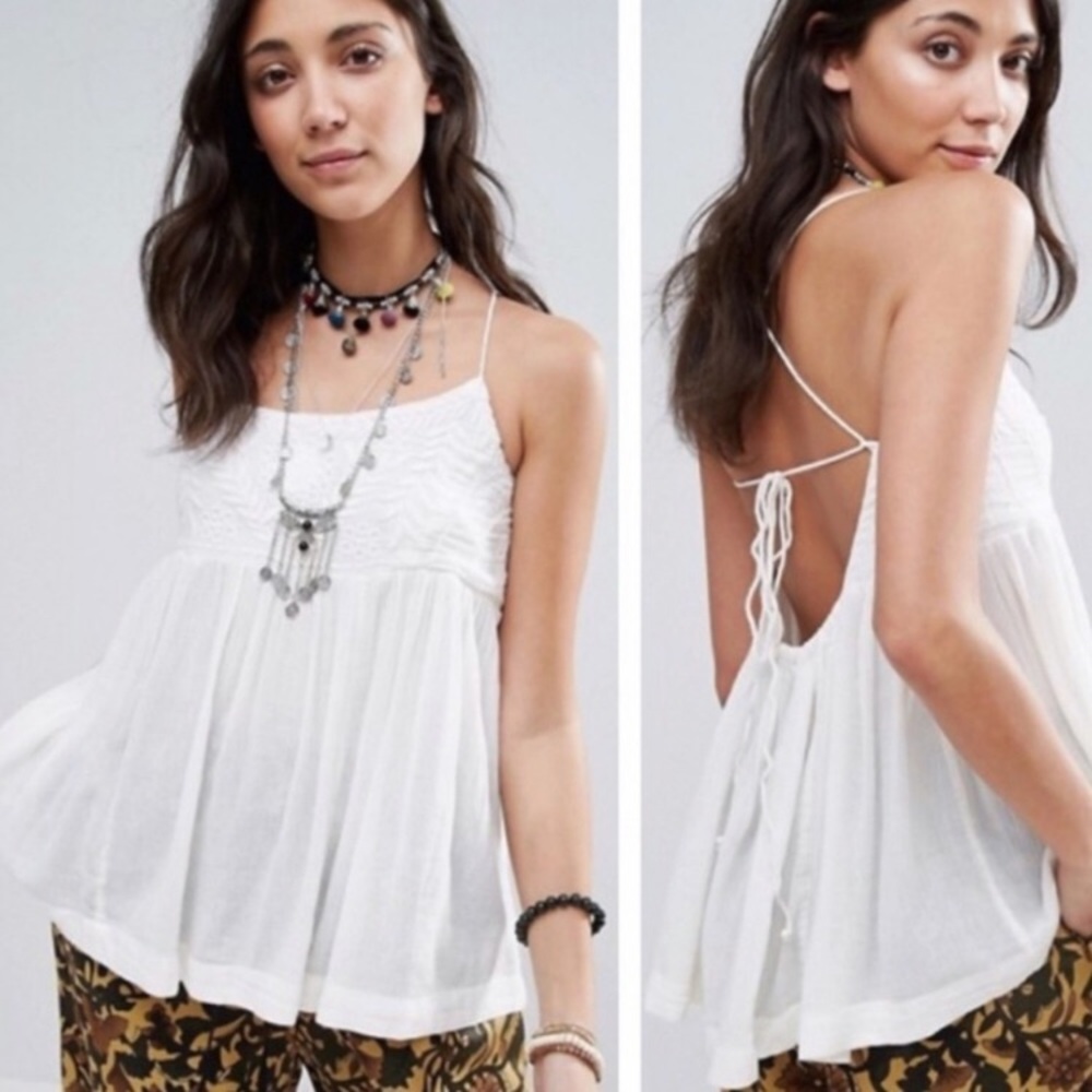 FP • Black Bird Embroided Tie Back Cami